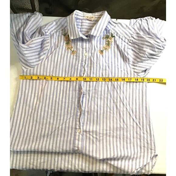 PASSAPORT- WOMENS BLUE/WHITE STRIPE FRONT EMBROIDER LONG SLEEVE 100% COTTON SZ L - Picture 6 of 7